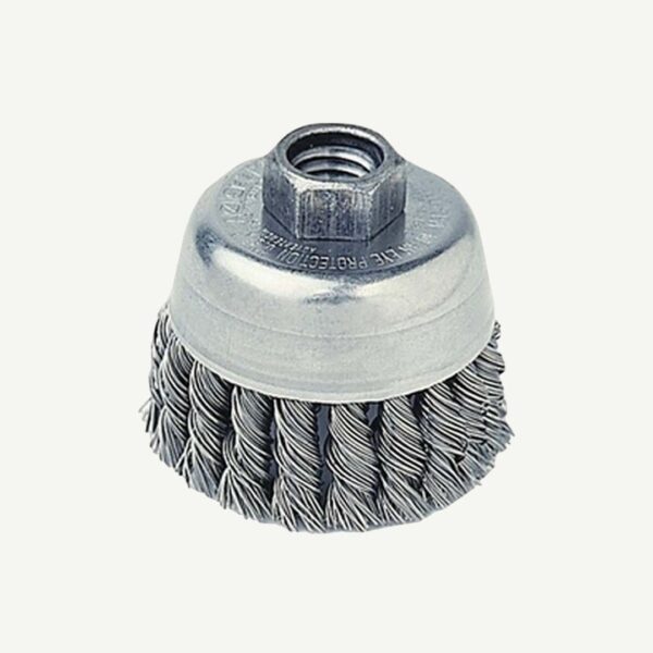 BRUSH STEEL CUP WIRE TWIST KNOT M75 x 6 x 20mm with SHAFT